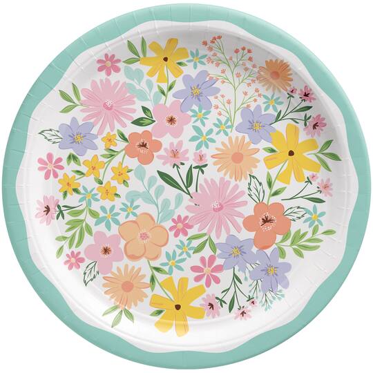 10.5&#x22; Springtime Blooms Round Paper Plates, 24ct.
